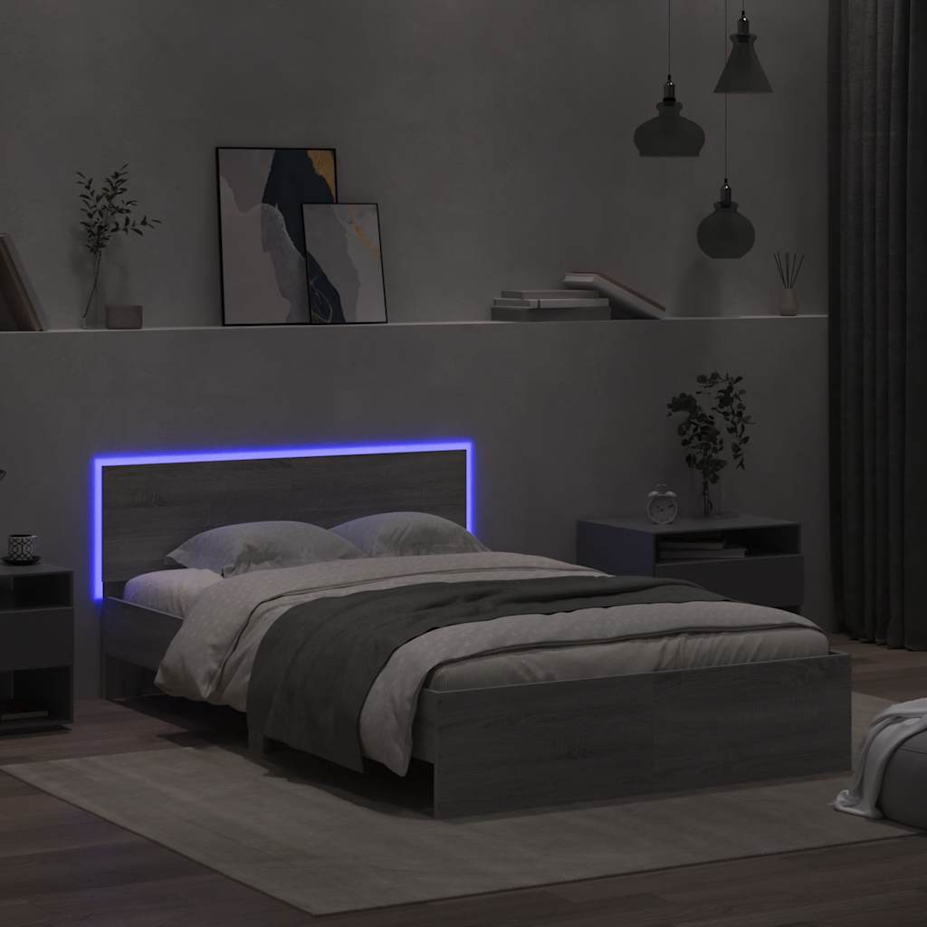 Cadre de lit avec tête de lit et LED sonoma gris 140x190 cm - XIOS