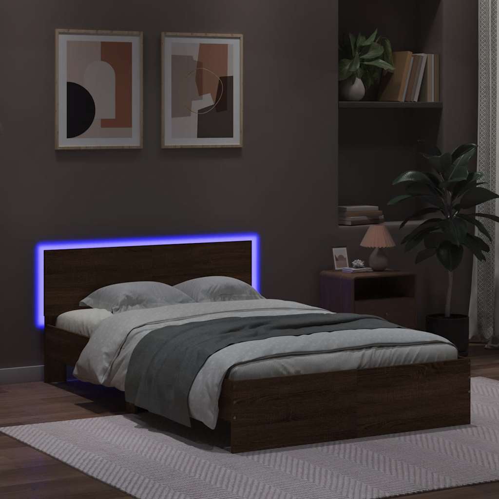 Cadre de lit avec tête de lit et LED chêne marron 140x190 cm - XIOS