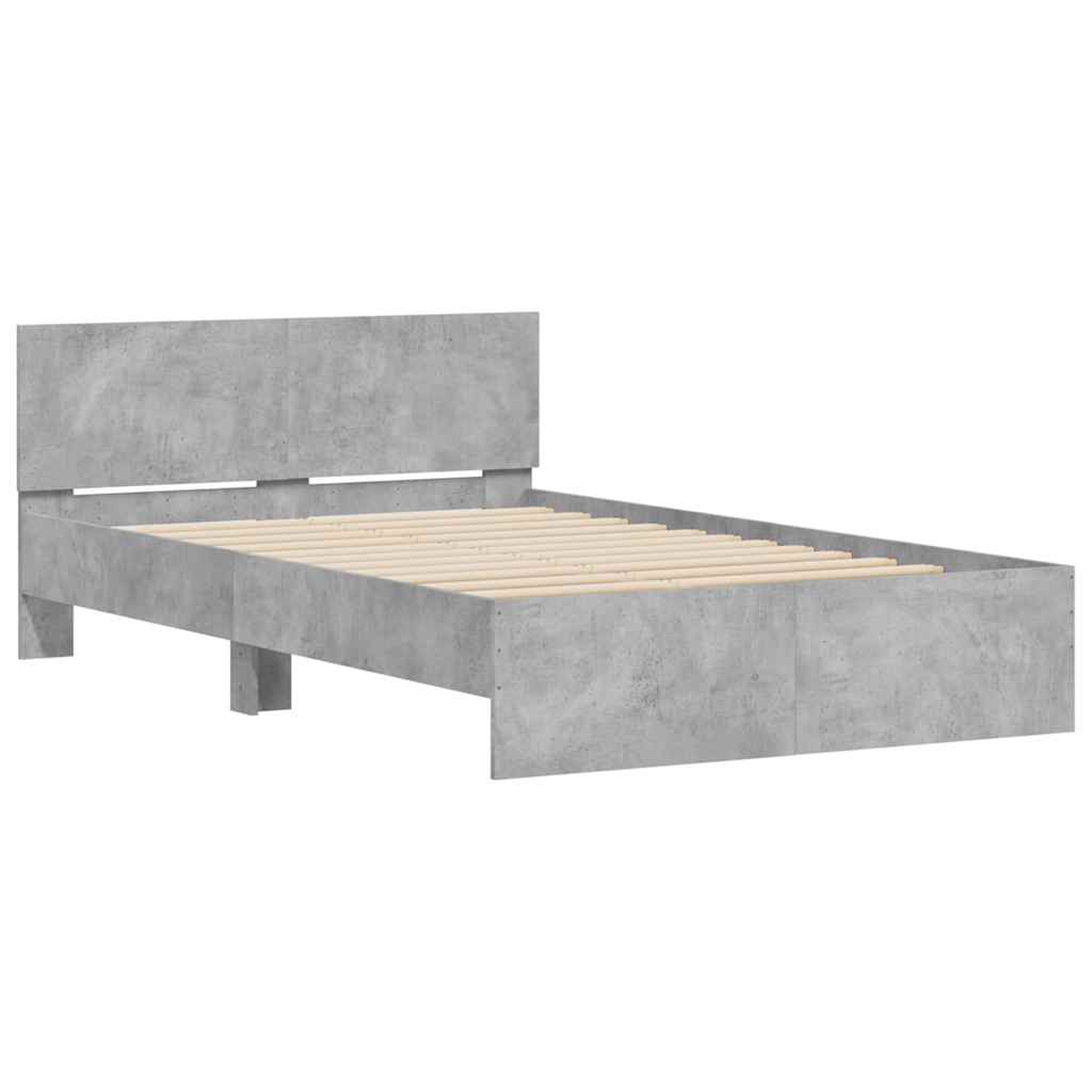 Cadre de lit avec tête de lit et LED gris béton 135x190 cm - XIOS