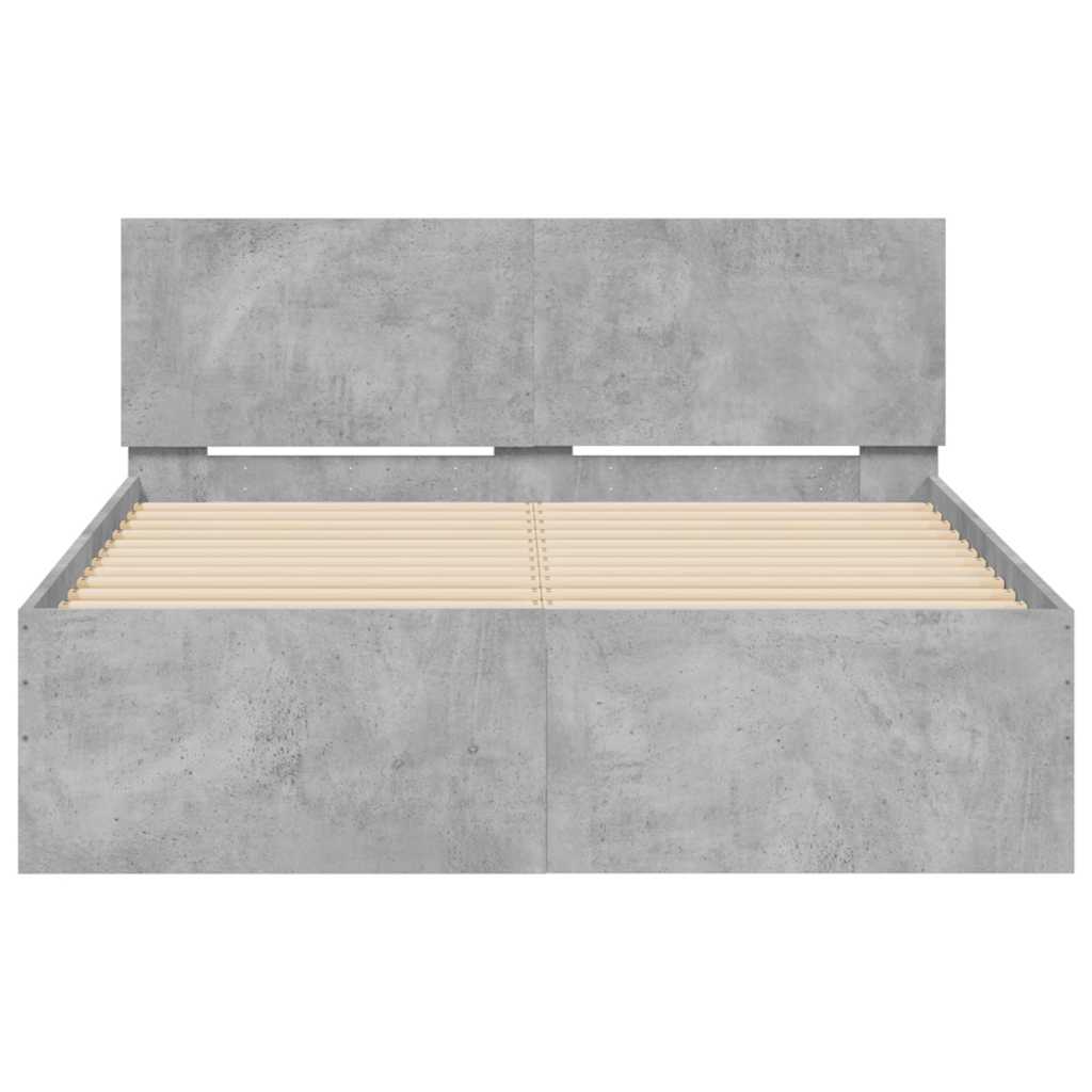 Cadre de lit avec tête de lit et LED gris béton 135x190 cm - XIOS