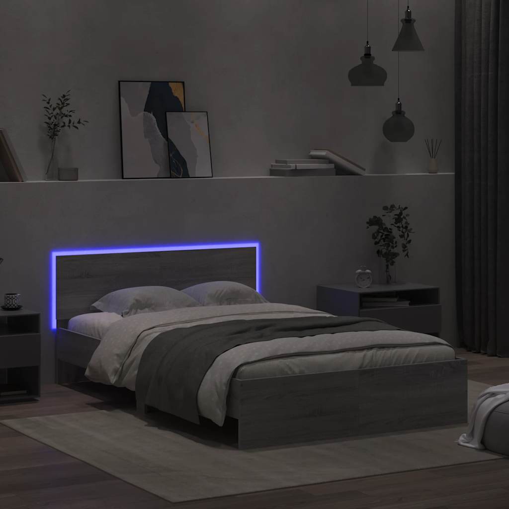 Cadre de lit avec tête de lit et LED sonoma gris 135x190 cm - XIOS