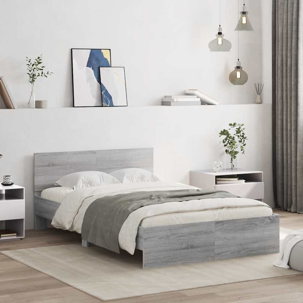 Cadre de lit avec tête de lit et LED sonoma gris 135x190 cm - XIOS