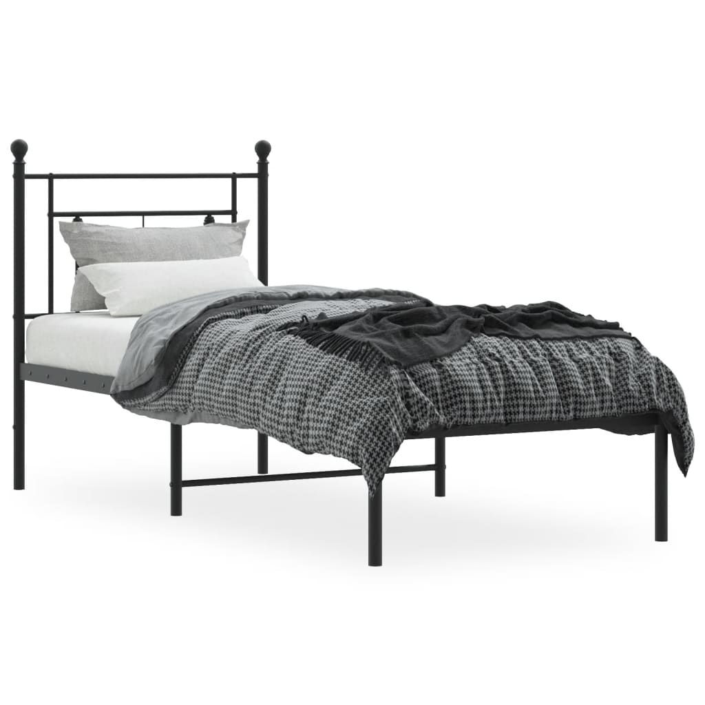 Cadre de lit métal sans matelas avec tête de lit noir 75x190 cm - XIOS