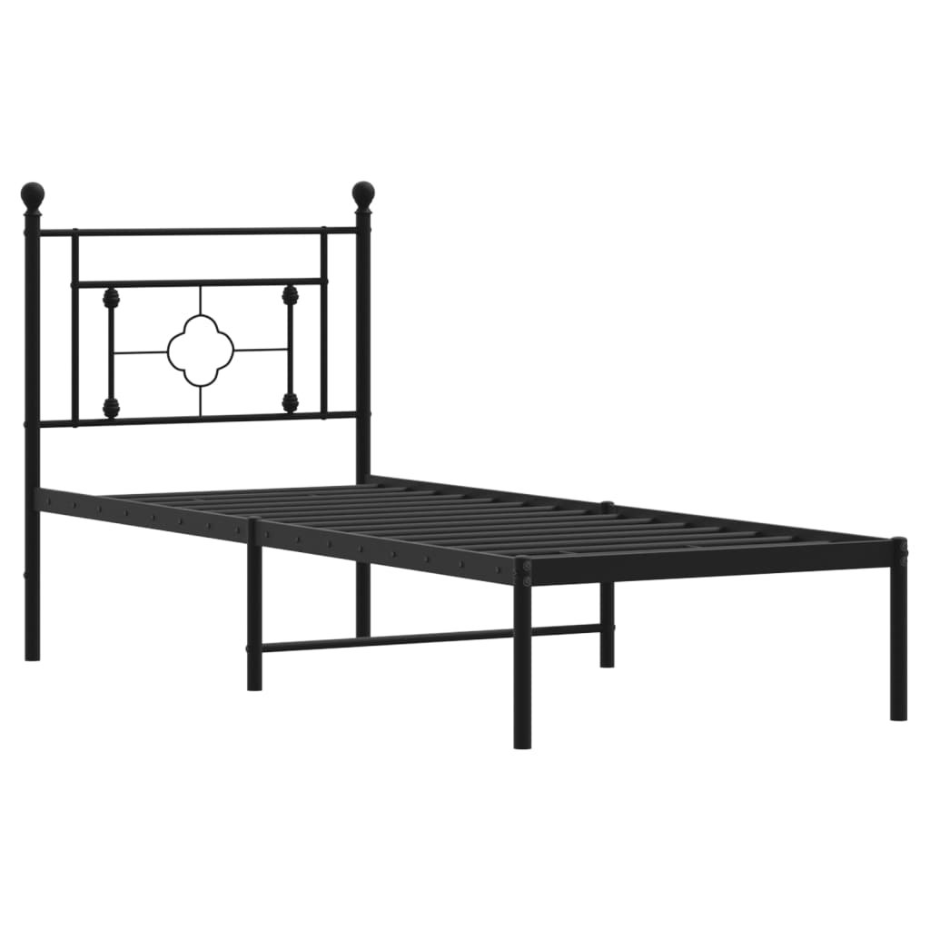 Cadre de lit métal sans matelas avec tête de lit noir 75x190 cm - XIOS