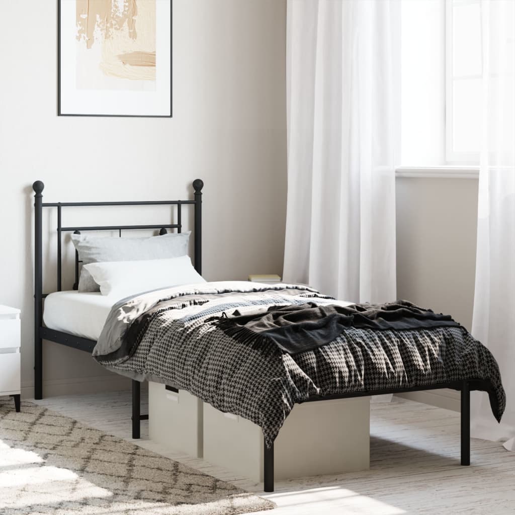 Cadre de lit métal sans matelas avec tête de lit noir 80x200 cm - XIOS