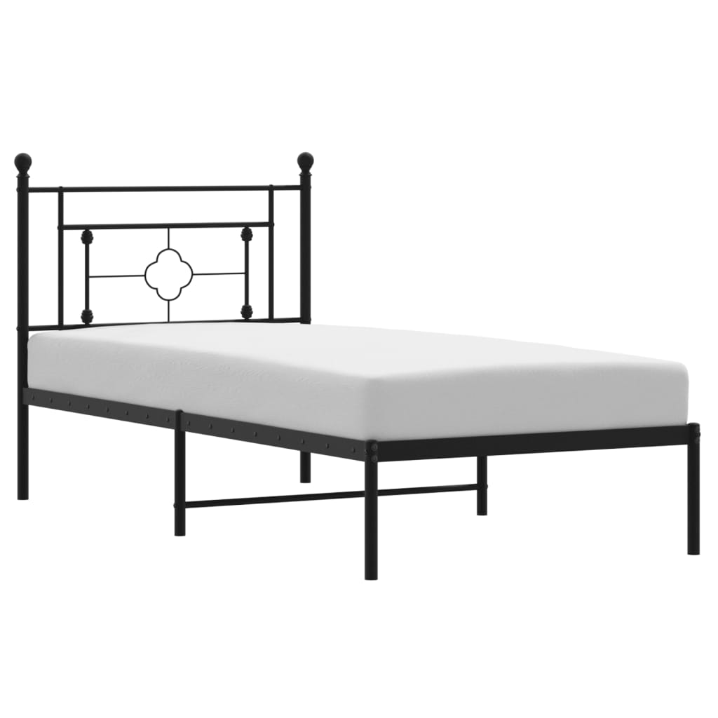 Cadre de lit métal sans matelas avec tête de lit noir 100x190cm - XIOS