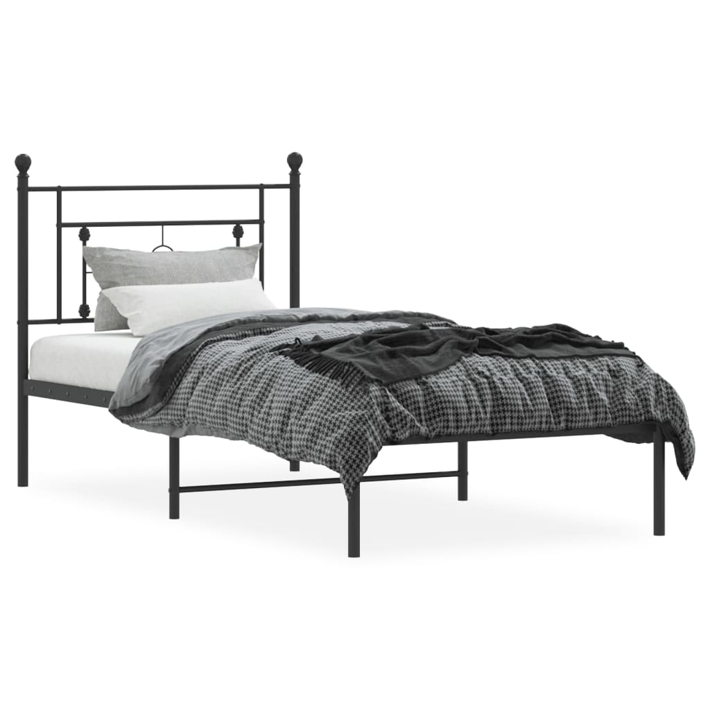Cadre de lit métal sans matelas avec tête de lit noir 100x190cm - XIOS