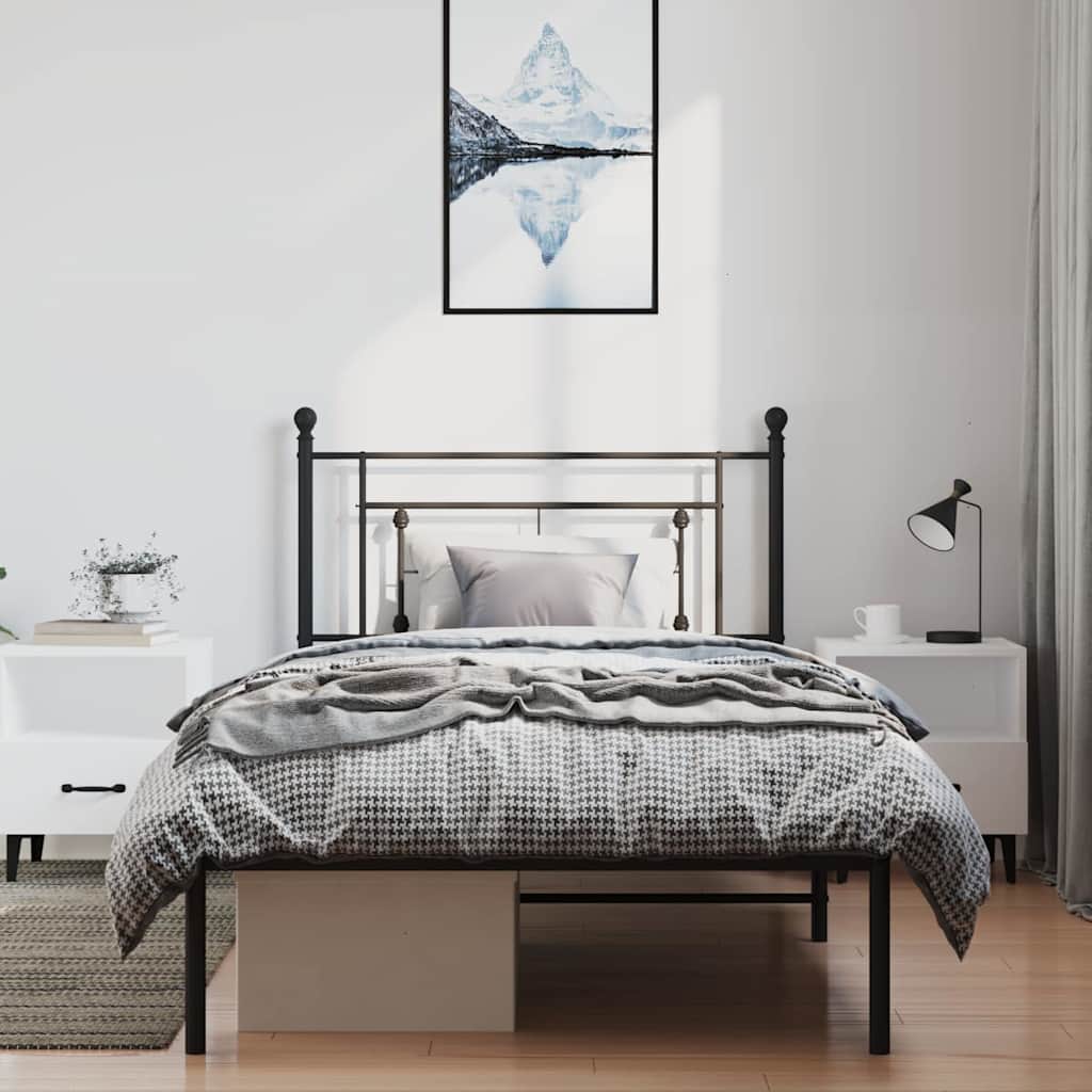 Cadre de lit métal sans matelas avec tête de lit noir 100x200cm