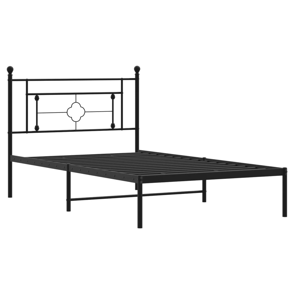 Cadre de lit métal sans matelas avec tête de lit noir 107x203cm - XIOS