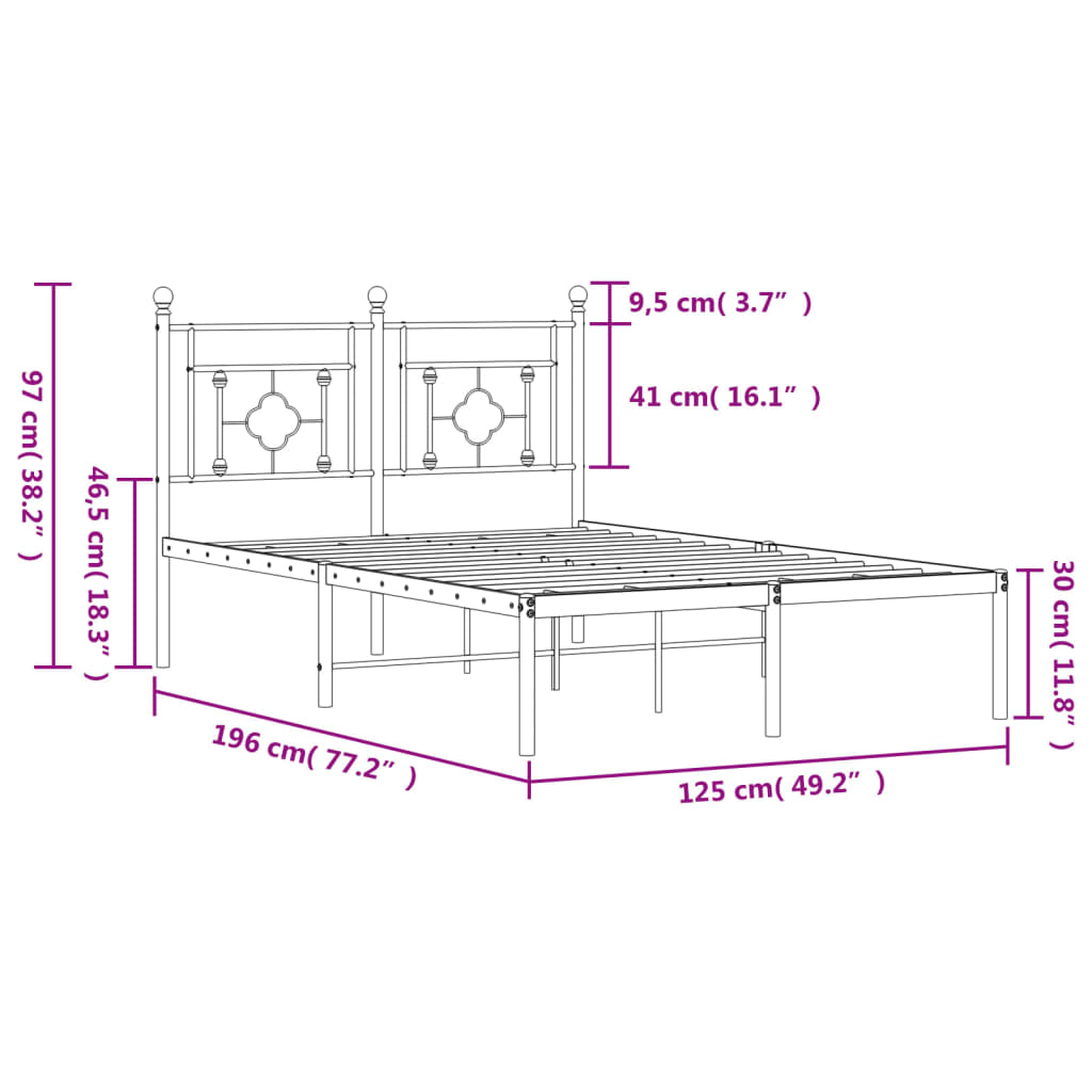 Cadre de lit métal sans matelas avec tête de lit noir 120x190cm - XIOS