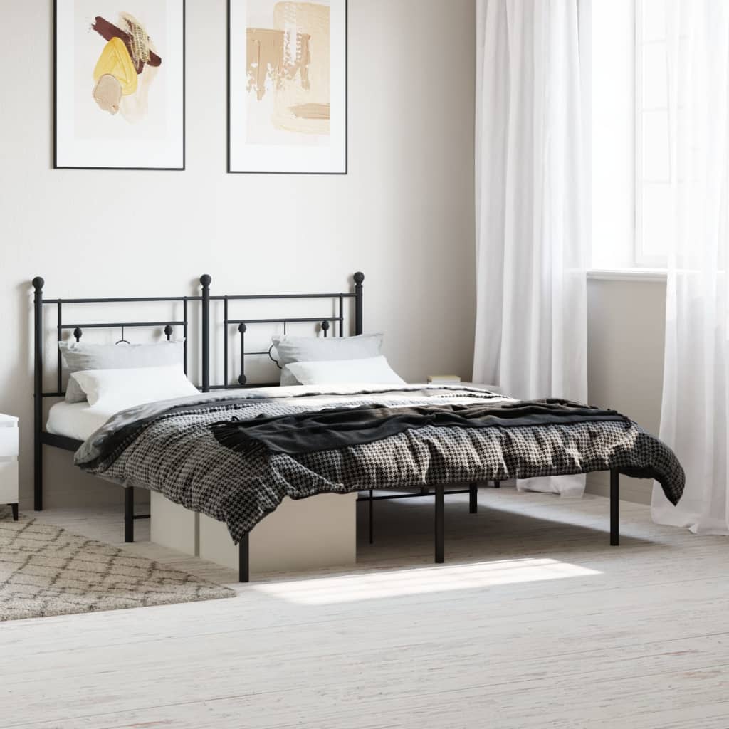 Cadre de lit métal sans matelas et tête de lit noir 160x200 cm - XIOS