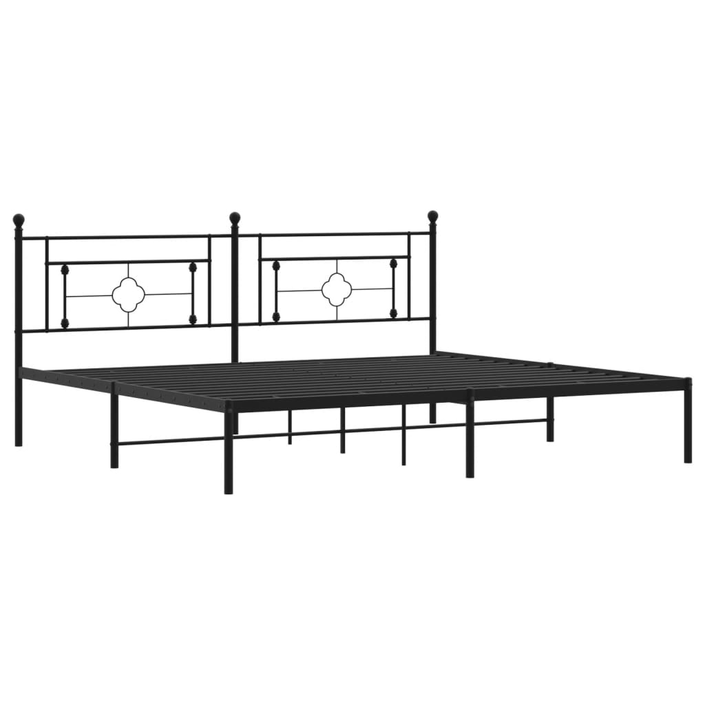 Cadre de lit métal sans matelas avec tête de lit noir 200x200cm - XIOS