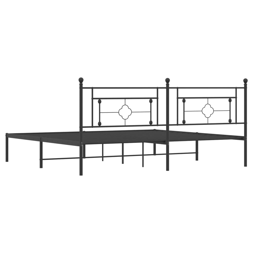 Cadre de lit métal sans matelas avec tête de lit noir 200x200cm - XIOS