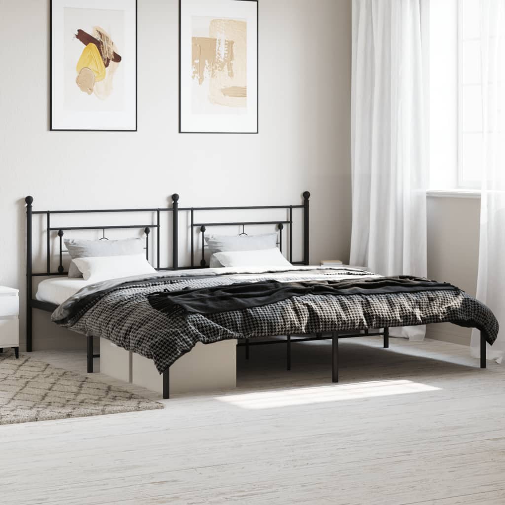 Cadre de lit métal sans matelas avec tête de lit noir 200x200cm - XIOS