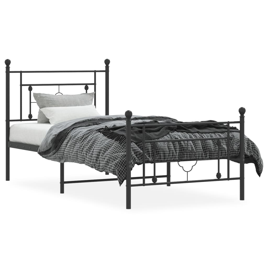 Cadre de lit métal sans matelas avec pied de lit noir 90x190 cm - XIOS