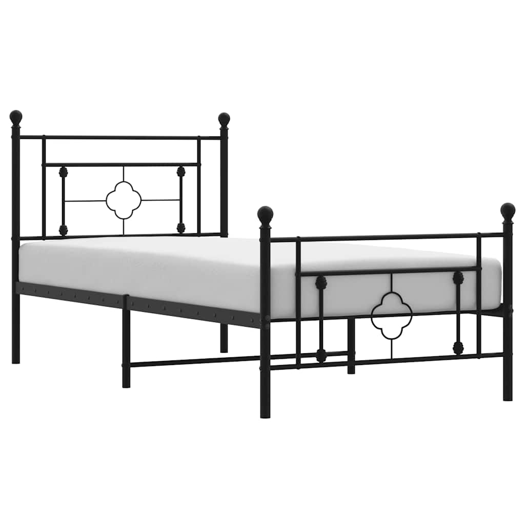 Cadre de lit métal sans matelas et pied de lit noir 100x200 cm - XIOS