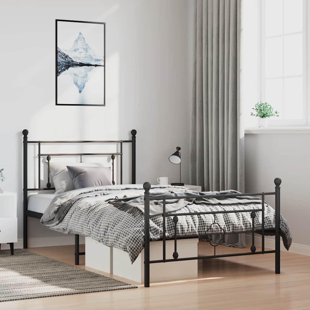 Cadre de lit métal sans matelas et pied de lit noir 100x200 cm - XIOS