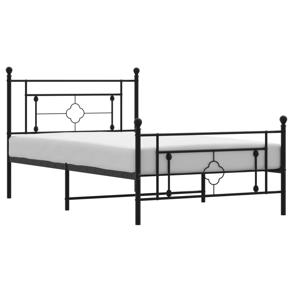 Cadre de lit métal sans matelas avec pied de lit noir 107x203cm - XIOS