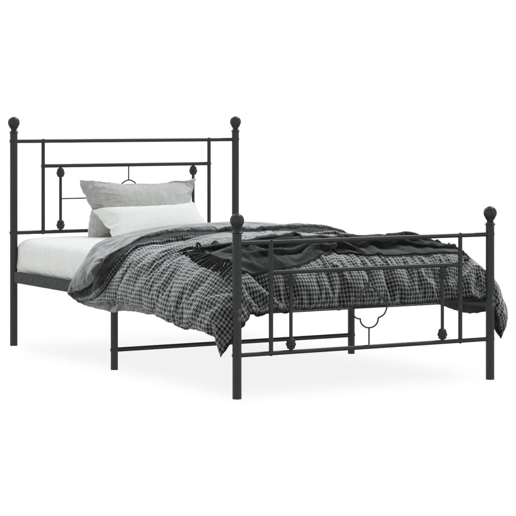 Cadre de lit métal sans matelas avec pied de lit noir 107x203cm - XIOS