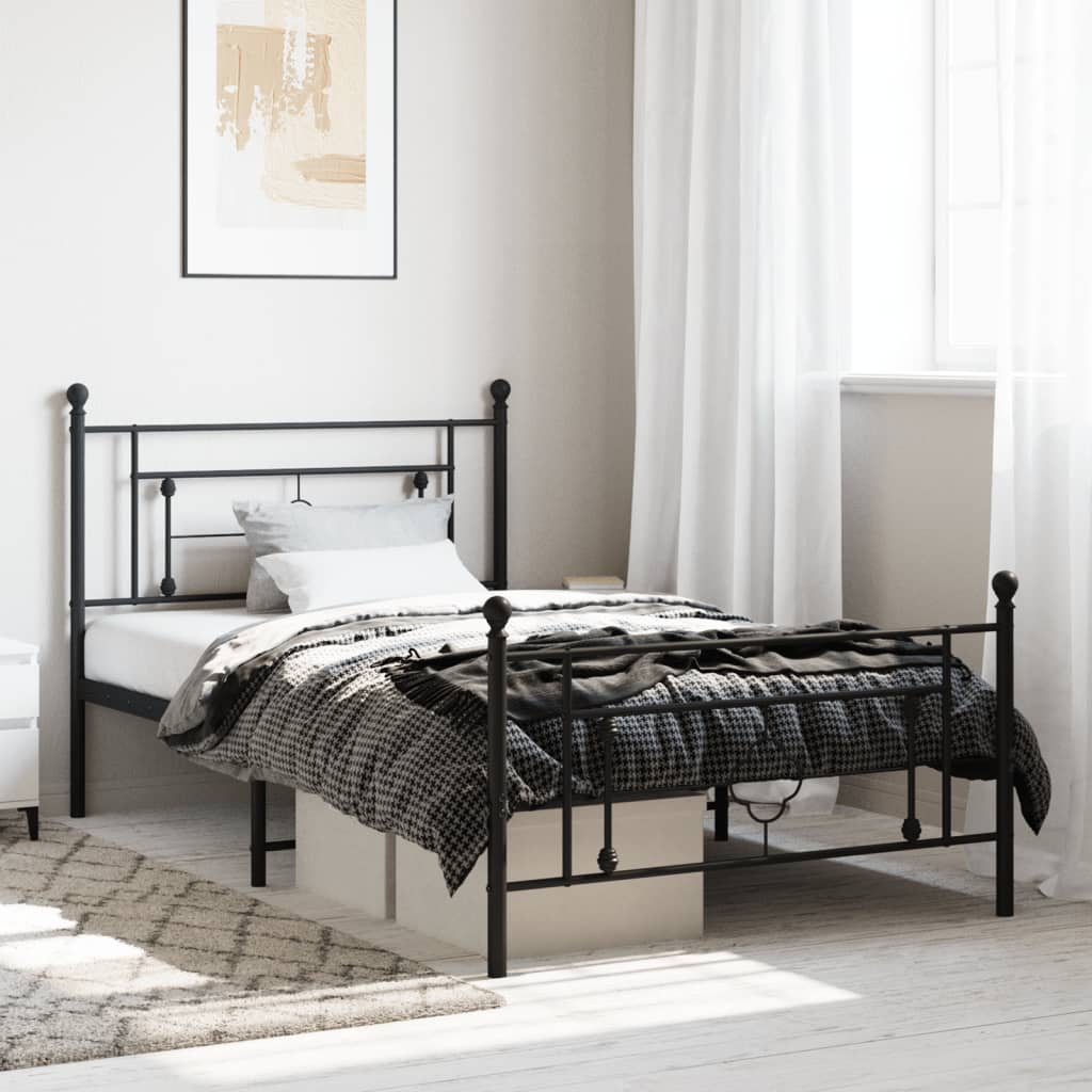 Cadre de lit métal sans matelas avec pied de lit noir 107x203cm - XIOS