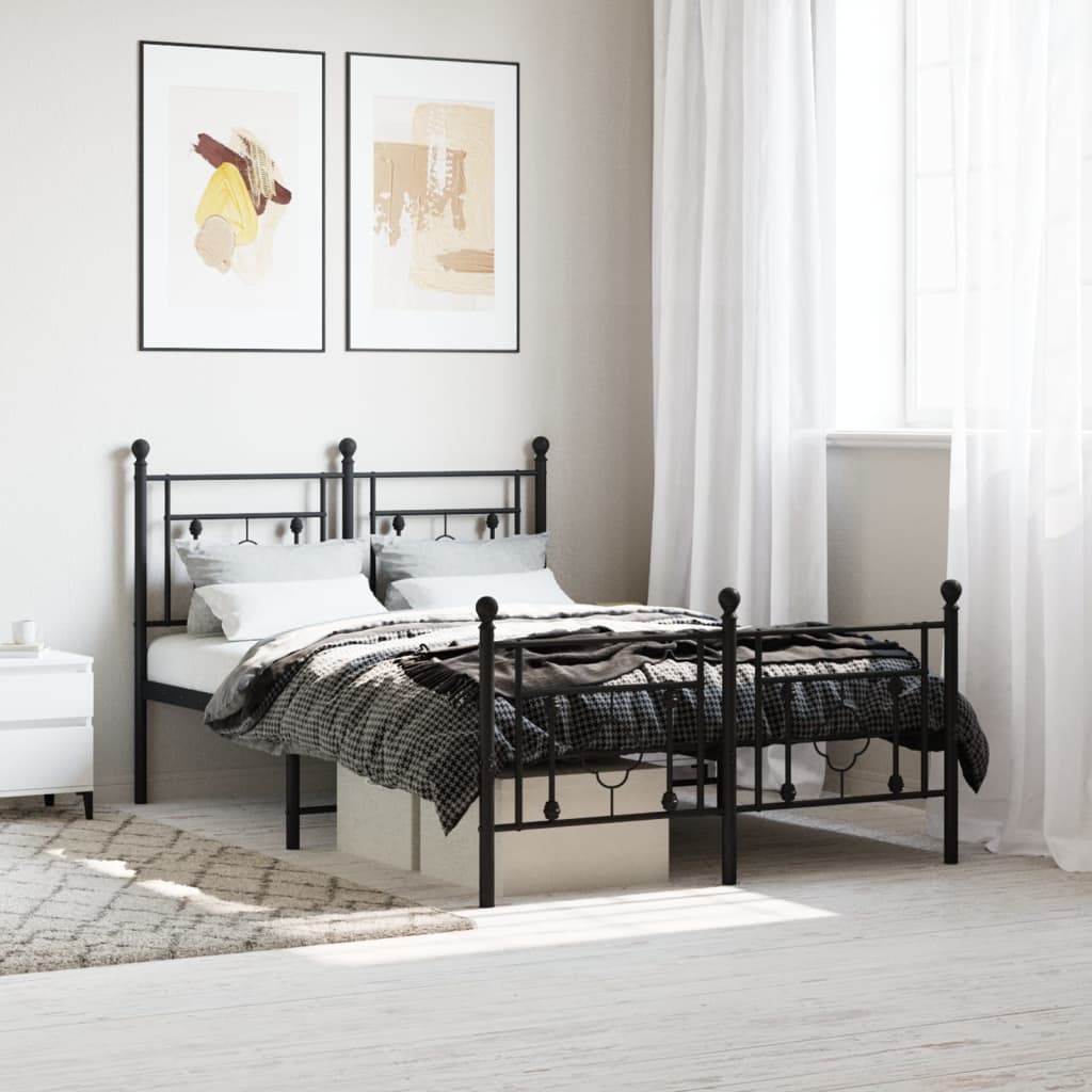 Cadre de lit métal sans matelas avec pied de lit noir 120x190cm - XIOS