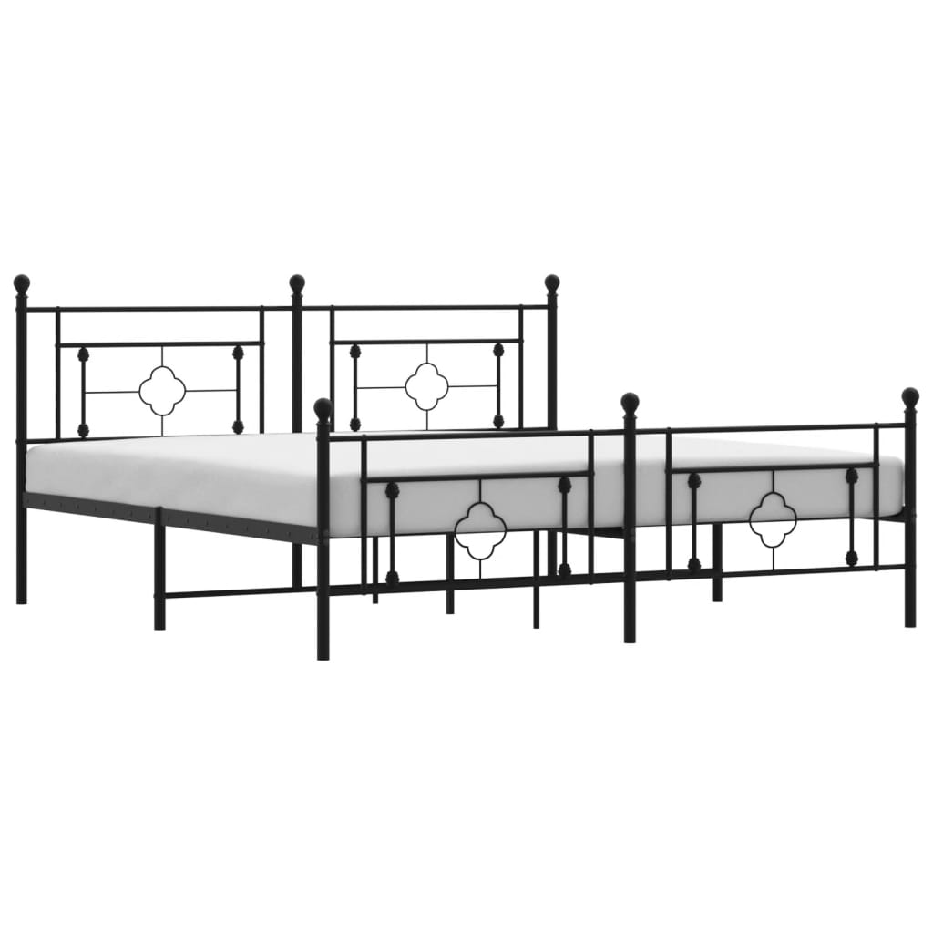 Cadre de lit métal sans matelas avec pied de lit noir 183x213cm - XIOS