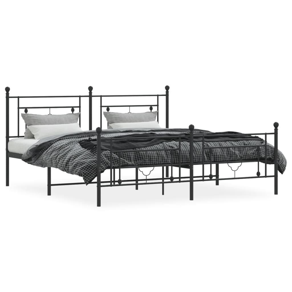 Cadre de lit métal sans matelas avec pied de lit noir 183x213cm - XIOS