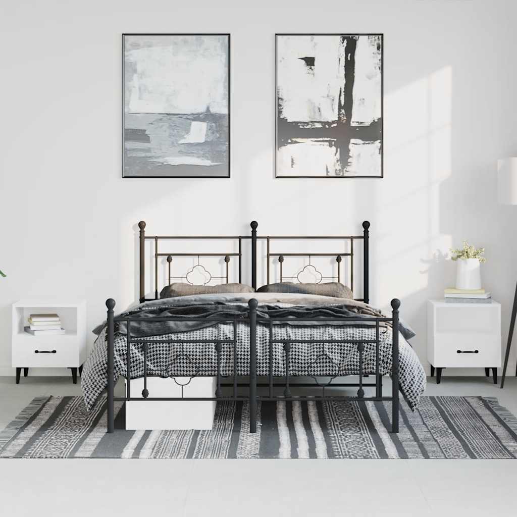 Cadre de lit métal sans matelas avec pied de lit noir 193x203cm - XIOS
