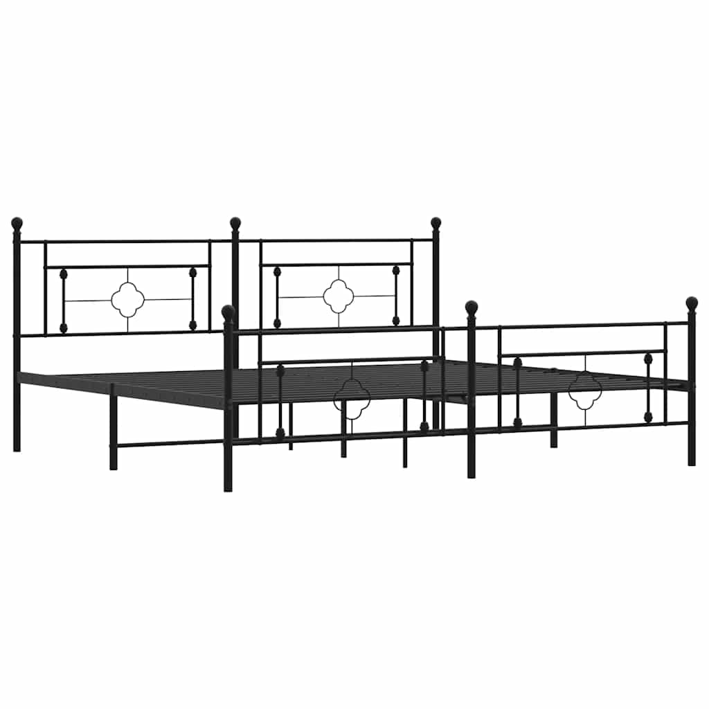 Cadre de lit métal sans matelas avec pied de lit noir 193x203cm - XIOS