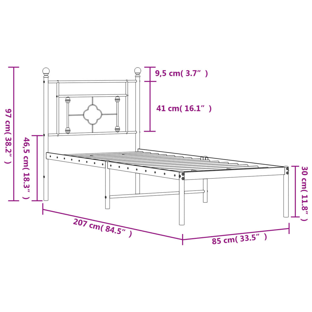 Cadre de lit métal sans matelas avec tête de lit blanc 80x200cm - XIOS