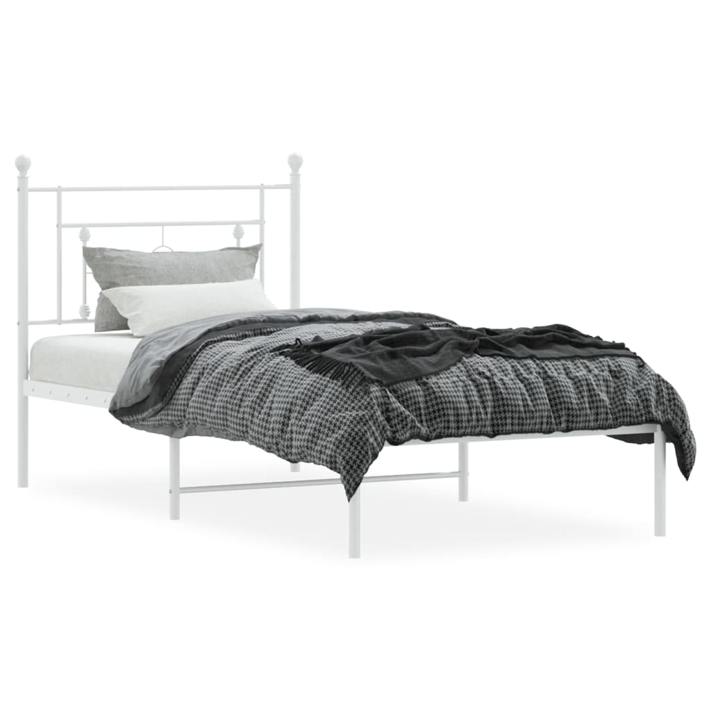Cadre de lit métal sans matelas avec tête de lit blanc 90x200cm - XIOS