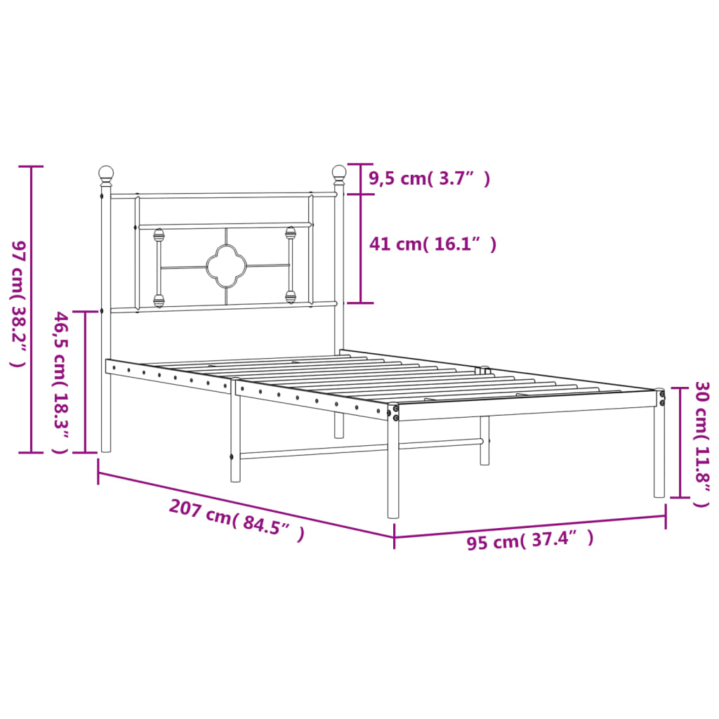 Cadre de lit métal sans matelas avec tête de lit blanc 90x200cm - XIOS