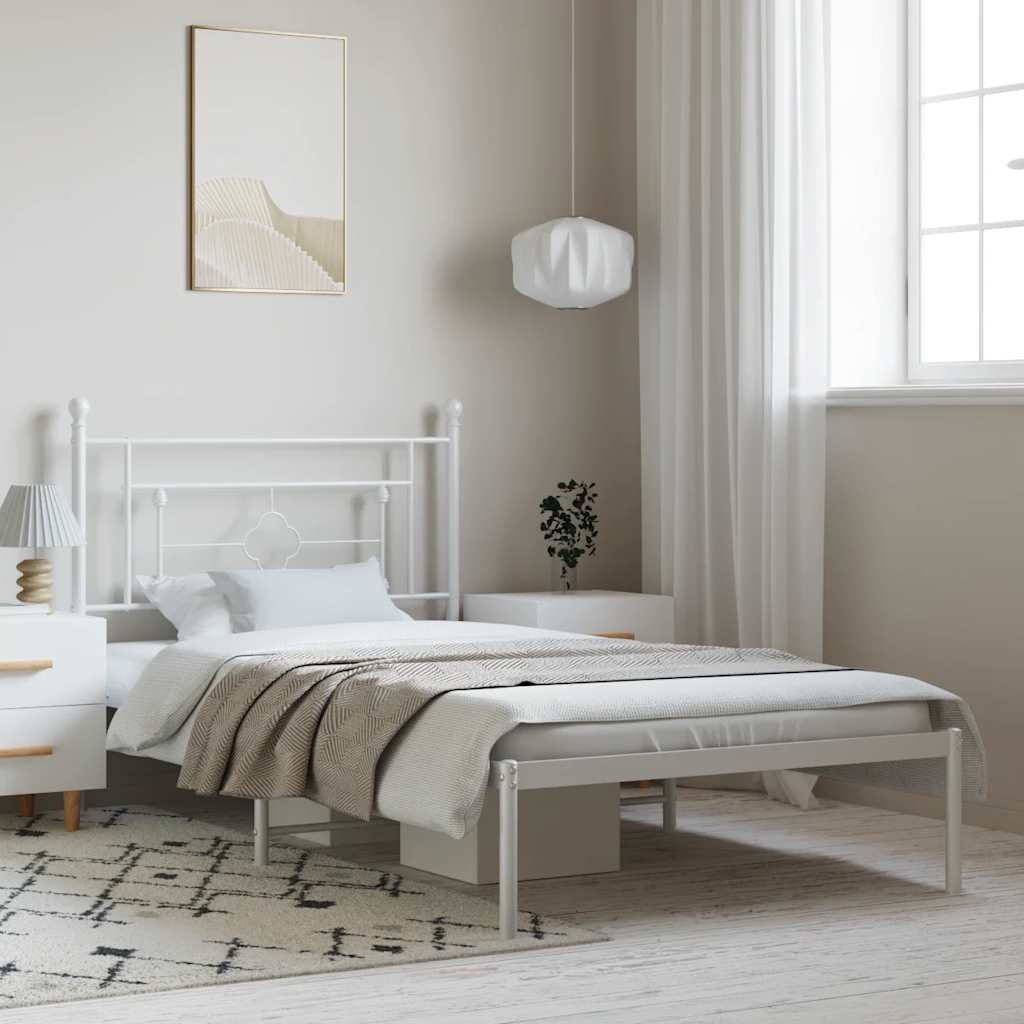 Cadre de lit métal sans matelas et tête de lit blanc 100x200 cm - XIOS