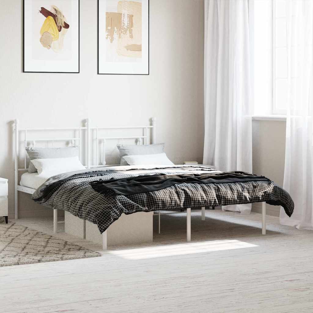Cadre de lit métal sans matelas et tête de lit blanc 160x200 cm - XIOS