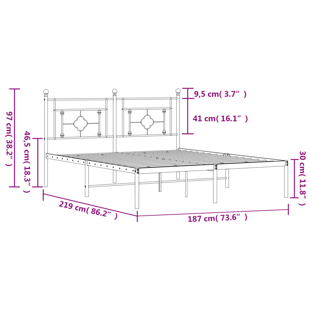 Cadre de lit métal sans matelas et tête de lit blanc 183x213 cm - XIOS