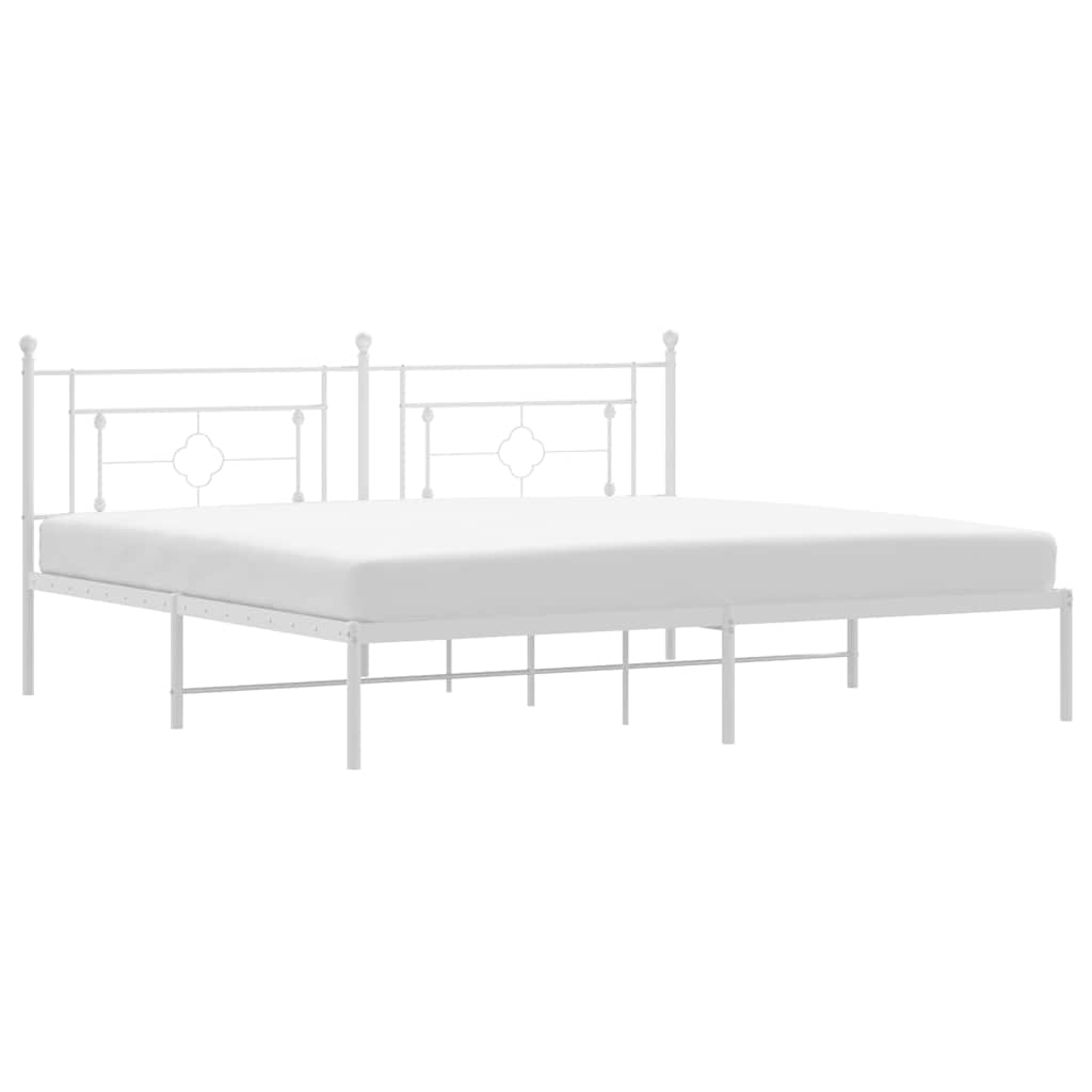 Cadre de lit métal sans matelas et tête de lit blanc 193x203 cm - XIOS