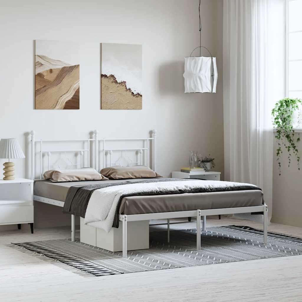 Cadre de lit métal sans matelas et tête de lit blanc 193x203 cm - XIOS