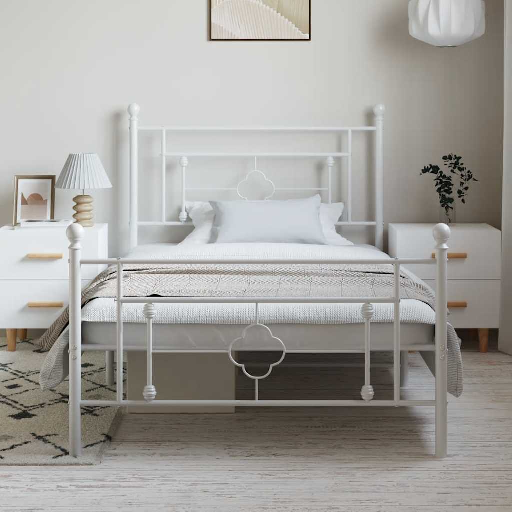 Cadre de lit métal sans matelas et pied de lit blanc 100x200 cm - XIOS
