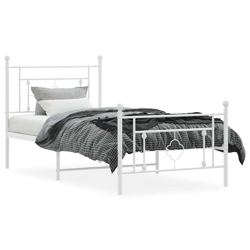 Cadre de lit métal sans matelas et pied de lit blanc 100x200 cm - XIOS