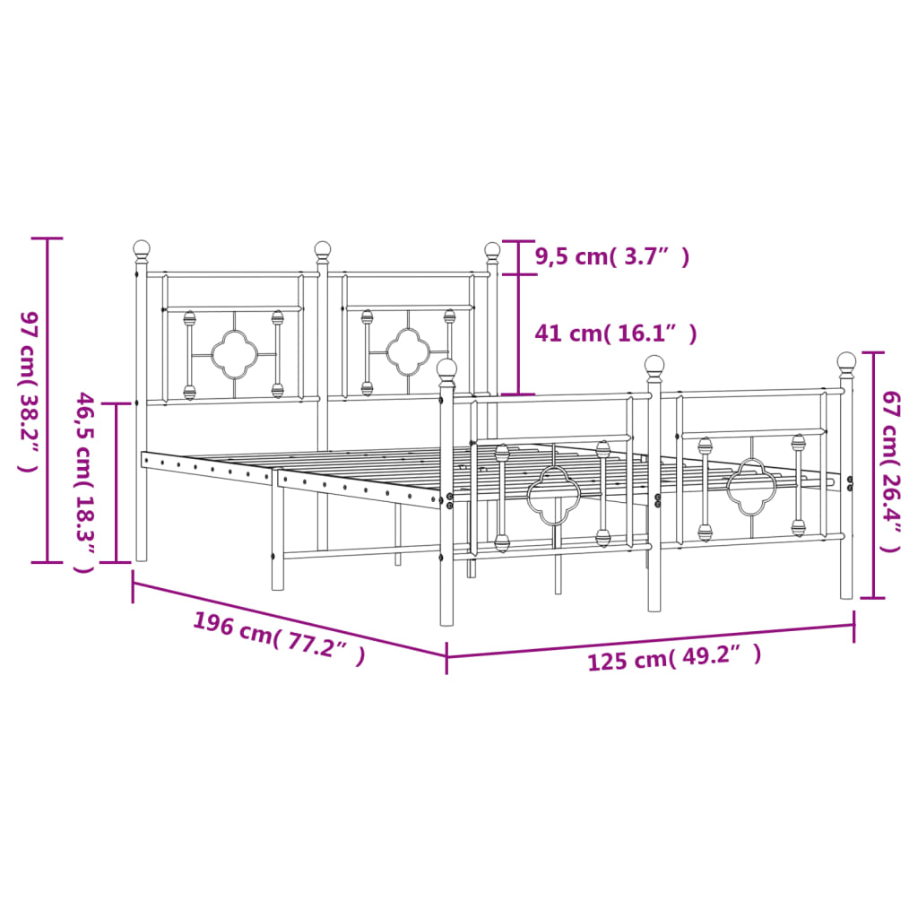 Cadre de lit métal sans matelas et pied de lit blanc 120x190 cm - XIOS