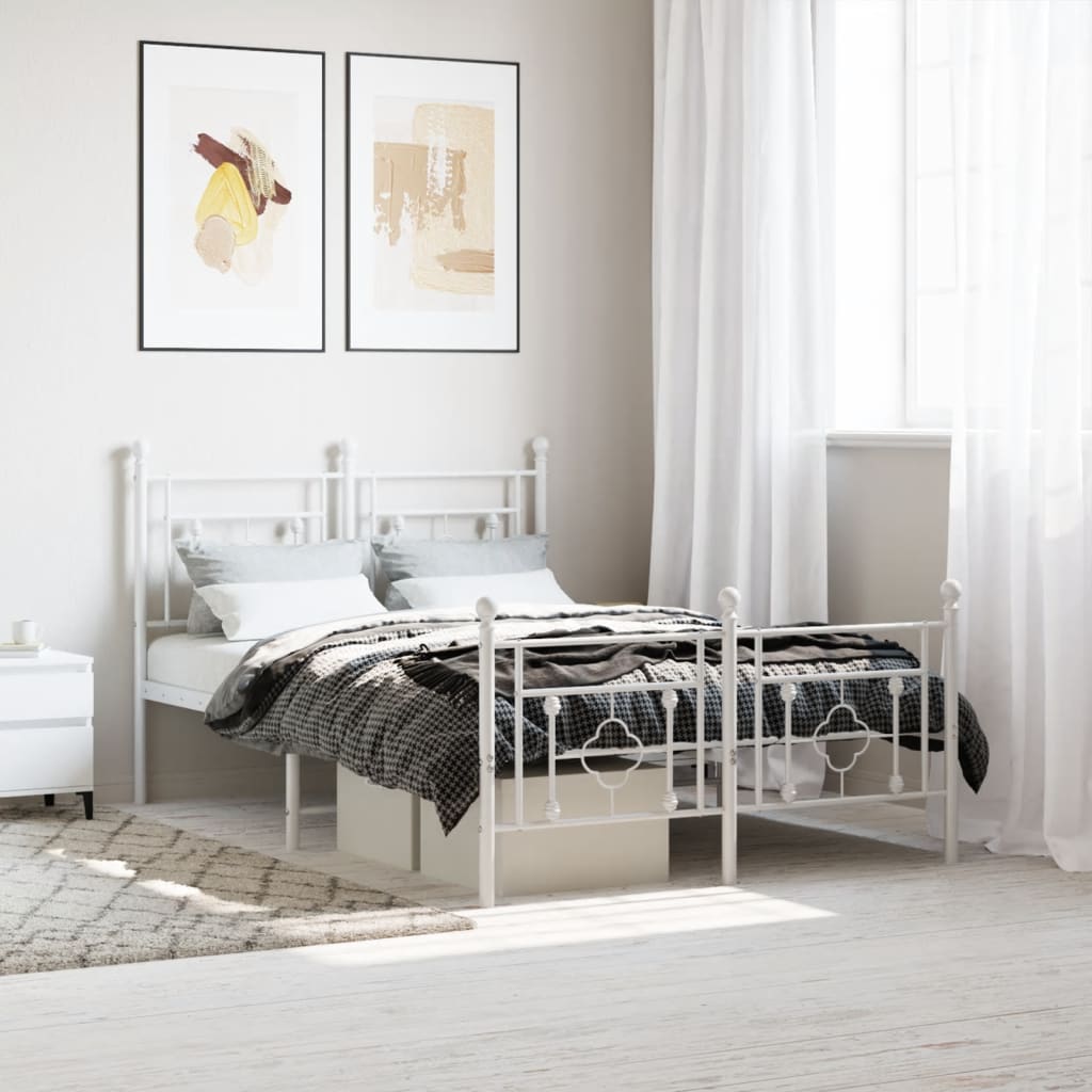 Cadre de lit métal sans matelas et pied de lit blanc 120x190 cm - XIOS