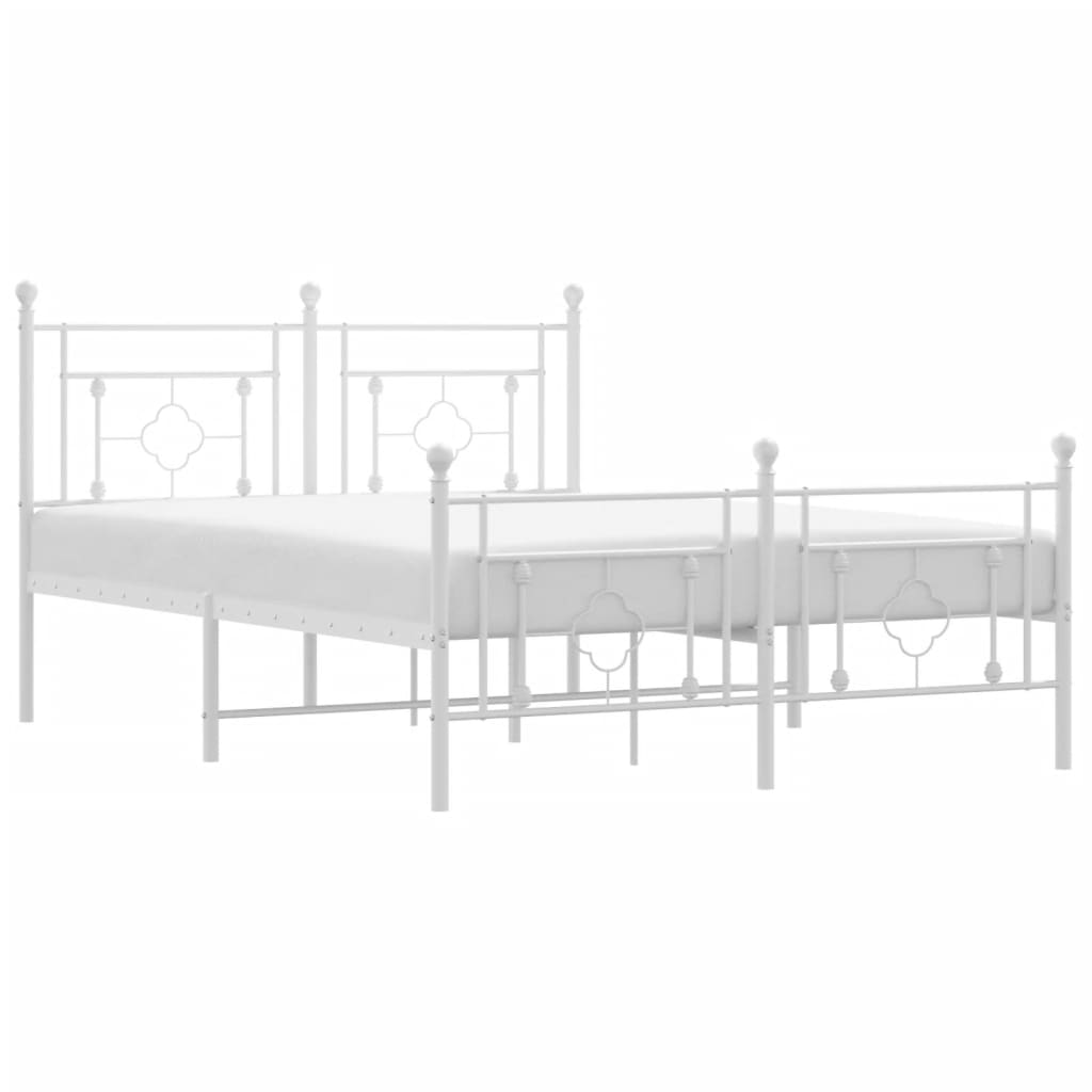 Cadre de lit métal sans matelas et pied de lit blanc 135x190 cm - XIOS