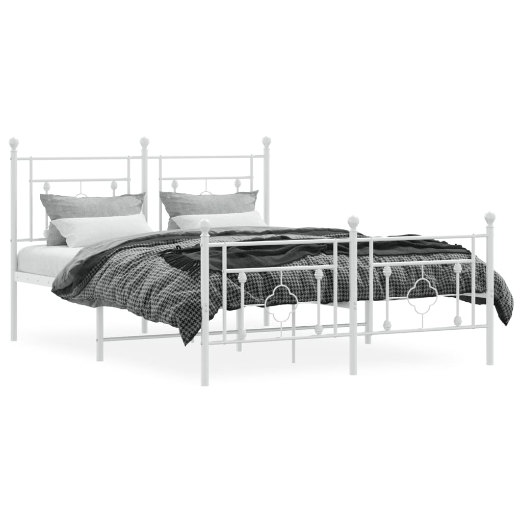 Cadre de lit métal sans matelas et pied de lit blanc 135x190 cm - XIOS