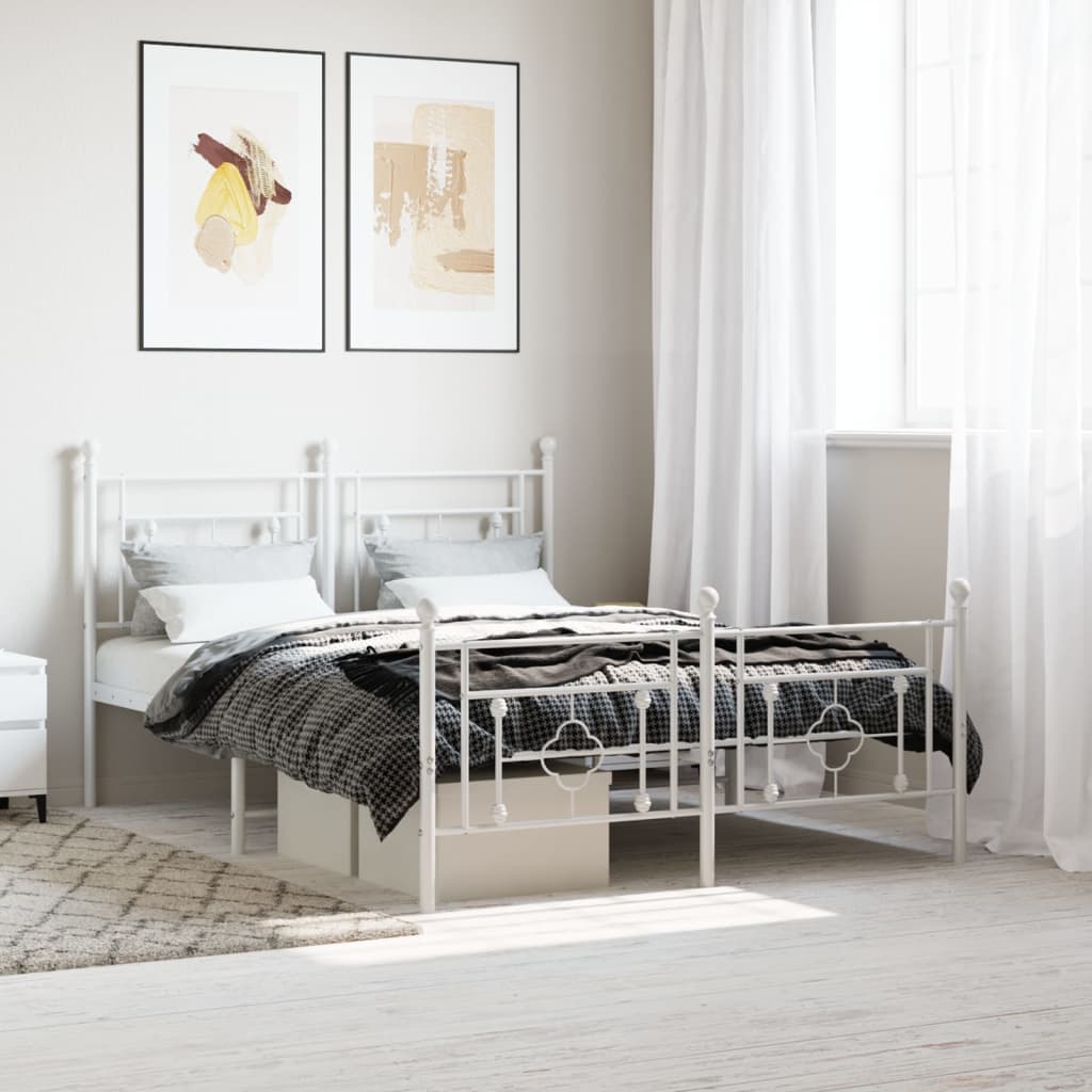Cadre de lit métal sans matelas et pied de lit blanc 135x190 cm - XIOS