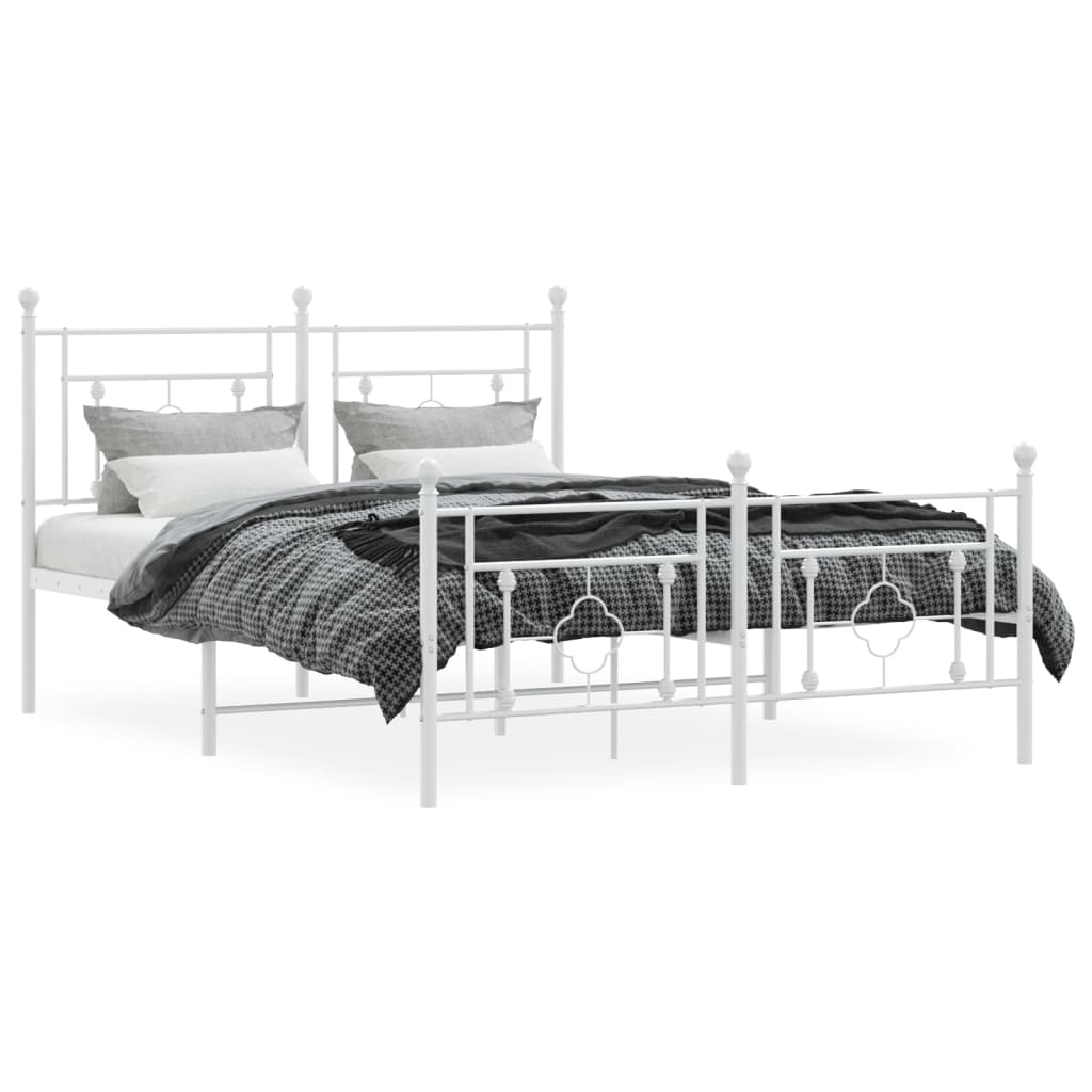 Cadre de lit métal sans matelas et pied de lit blanc 140x190 cm - XIOS