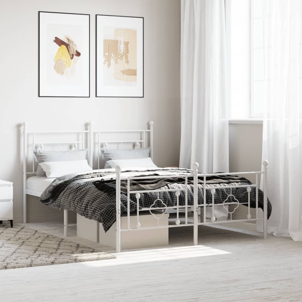 Cadre de lit métal sans matelas et pied de lit blanc 140x200 cm - XIOS