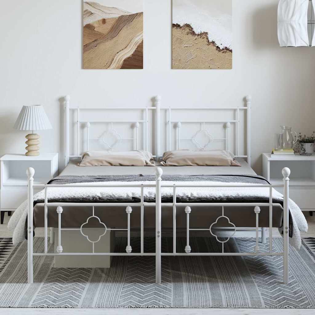 Cadre de lit métal sans matelas et pied de lit blanc 150x200 cm - XIOS