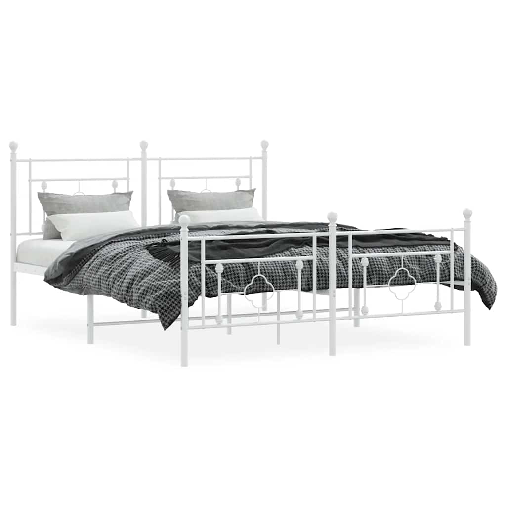 Cadre de lit métal sans matelas et pied de lit blanc 150x200 cm - XIOS