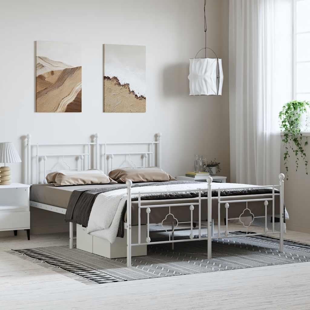 Cadre de lit métal sans matelas et pied de lit blanc 150x200 cm - XIOS