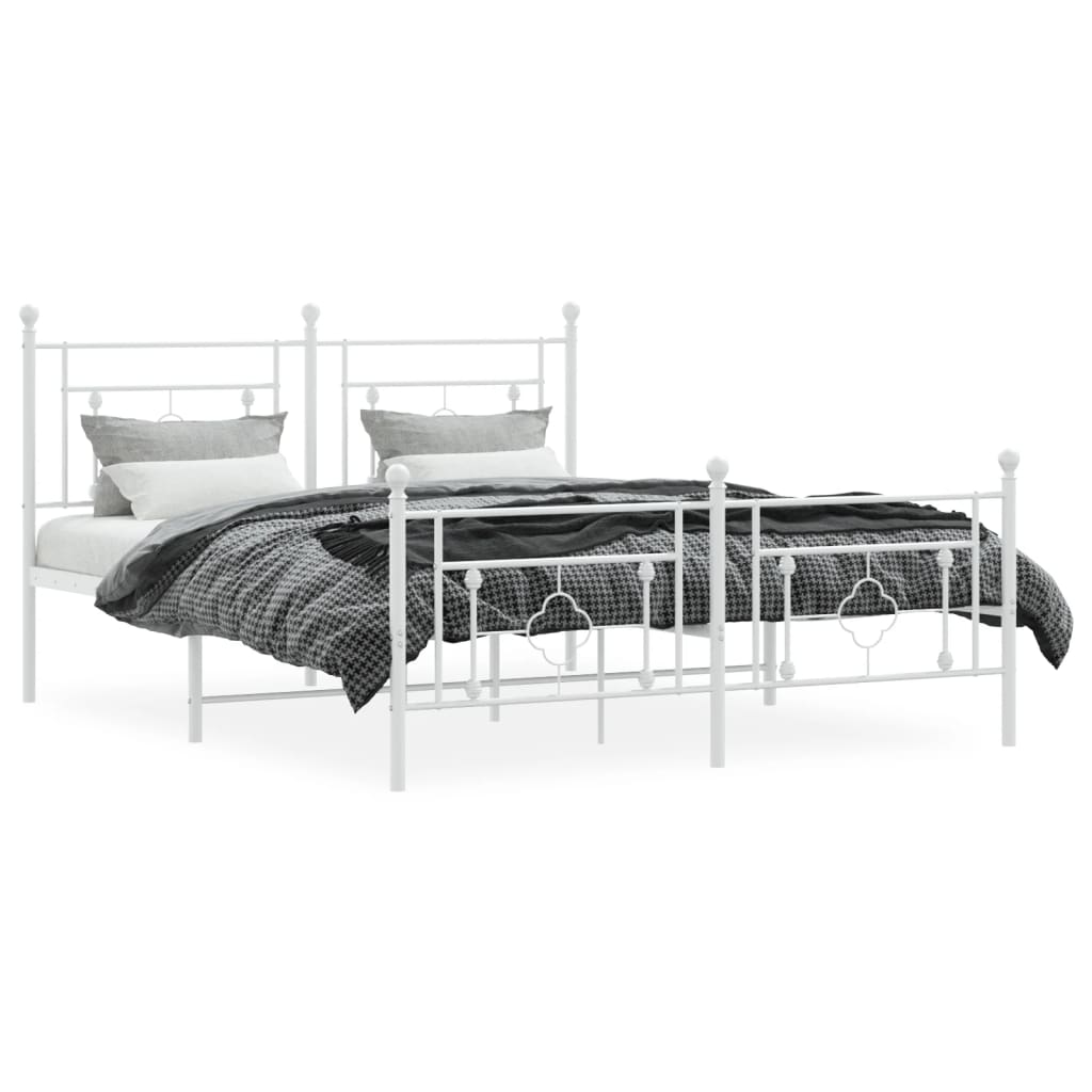 Cadre de lit métal sans matelas et pied de lit blanc 160x200 cm - XIOS